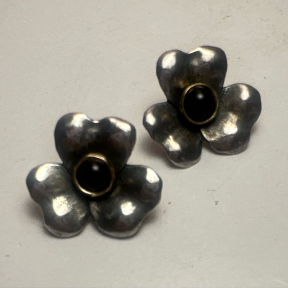 Retired James Avery 925 Earrings and Pendant with Black Stone and 585 Gold